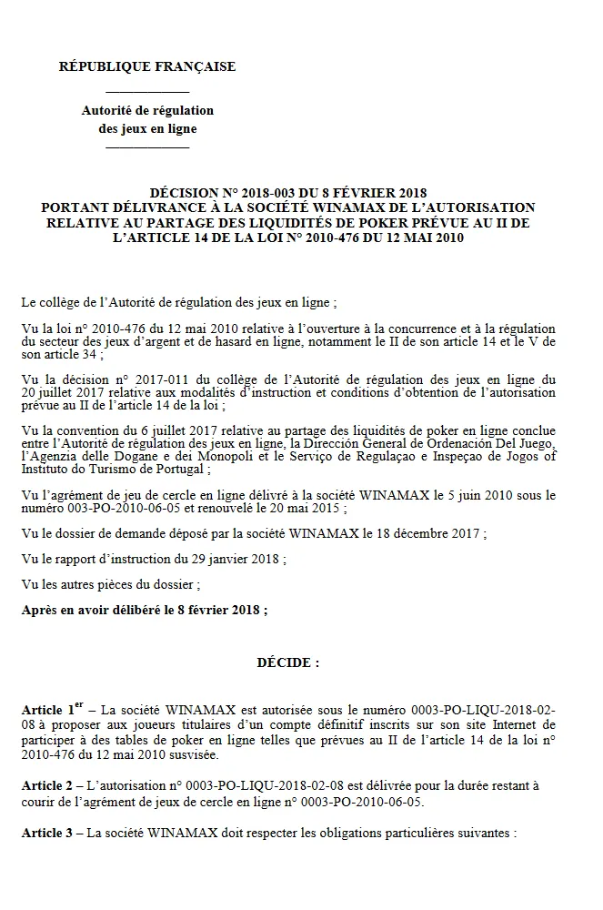 Winamax Também já Possui Licença para Operar em Mercado Partilhado 101
