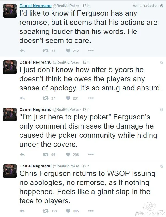 Lawrence Berg gagne le WSOP 6-Max Event #5 Dealer's Choice, Chris Ferguson clashé par ses... 101