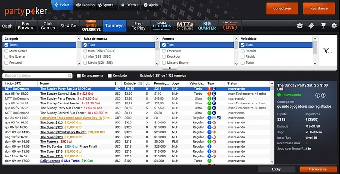 Lobby torneios partypoker