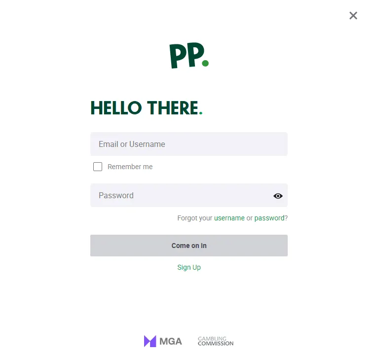 Paddy Power Poker sign up screen