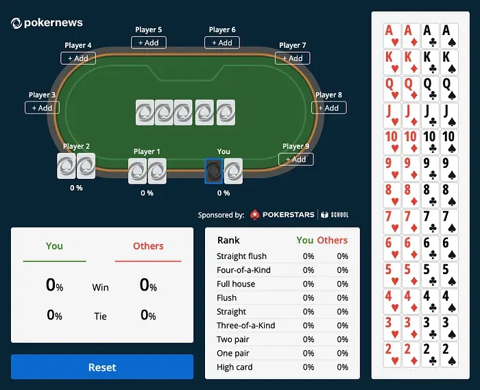 Calculadora de Probabilidades de poker do PokerNews