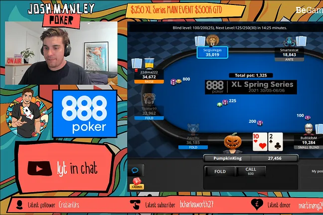 Newest 888poker Streamer, Josh Manley, into the Main