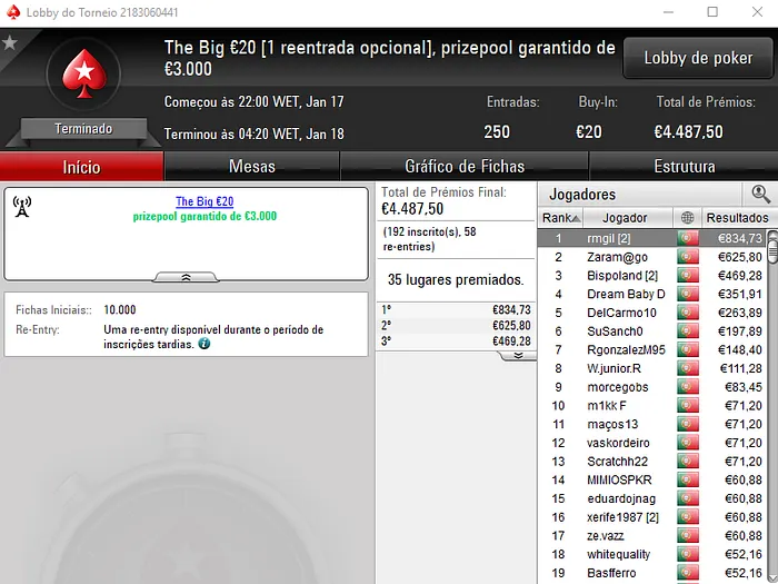 jmsdinis10 Vence o The Hot BigStack Turbo €50 e Prey223 o The Big €100 103