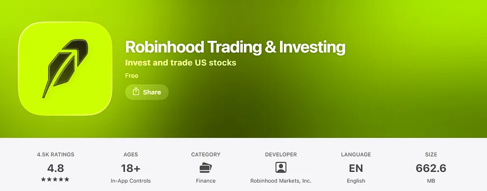 Robinhood app on App Store