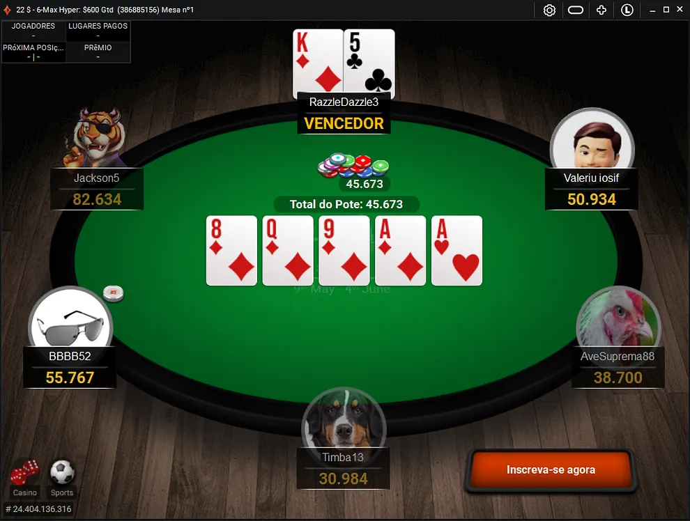 Mesa de poker do partypoker