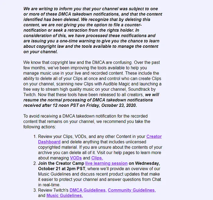 Twitch DMCA Email
