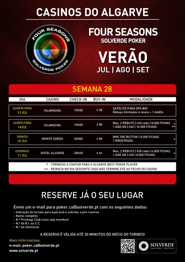 Calendário Semanal Four Seasons Solverde Poker Verão: Espinho, Chaves e Algarve 103