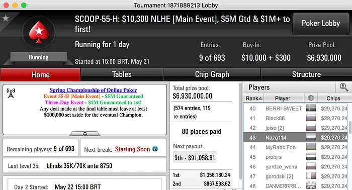 Naza114 43º Main Event SCOOP (k) & mais 101