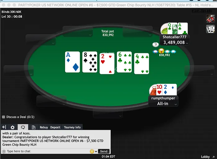 "KISSMYACE87" Wins Red Chip Bounty