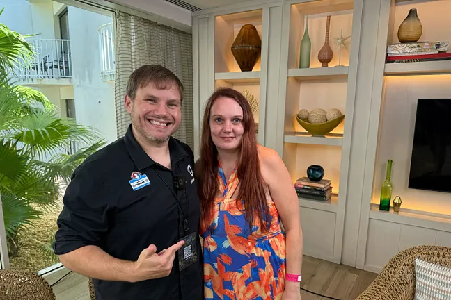 Stephanie Hall with PokerNews' Chad Holloway