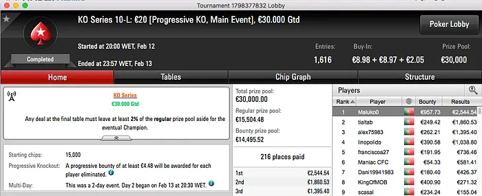 1234BOMBA  Vence Main Event High Knockout Series (€19,128) & Mais 102