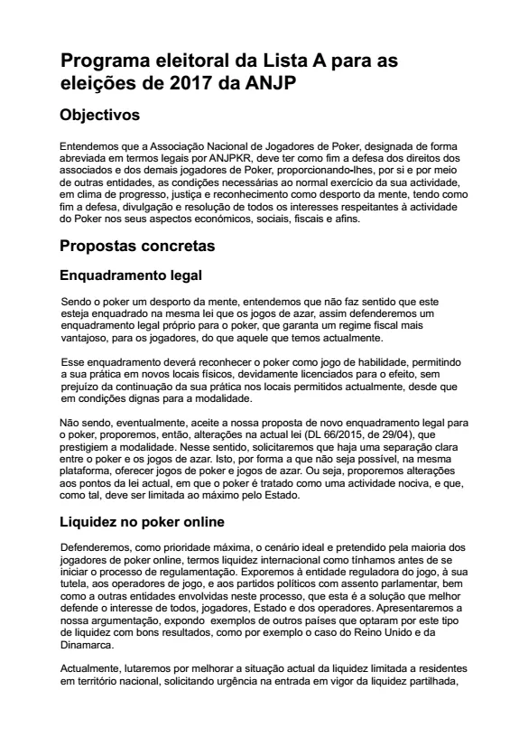 Associação Nacional de Jogadores de Poker com Apenas 1 Lista nas Eleições 101