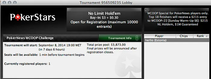 Exclusivo PokerNews - Satélite Evento #22 do WCOOP M Garantido no PokerStars 101