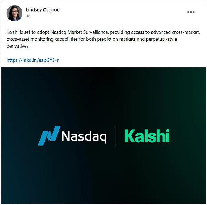 Kalshi x Nasdaq LinkedIn post