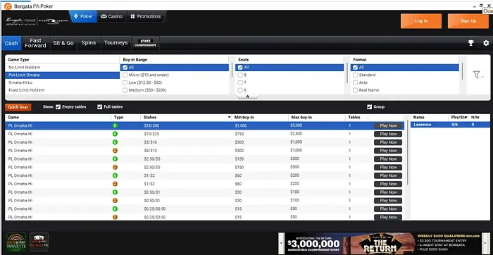 Borgata PA PLO games