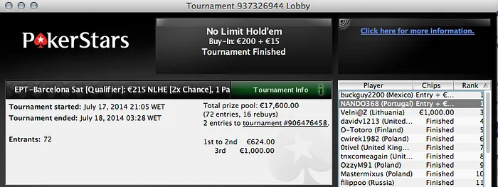 Fernando Brito Carimba Entrada Rumo ao EPT Barcelona 101