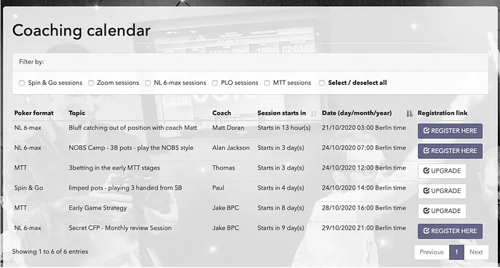 Best Poker Coaching Training Calendar