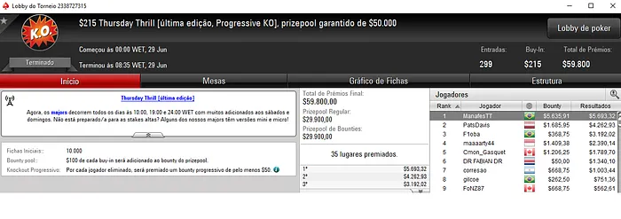guix2x e lipe piv vão à Mesa Final do Thursday Thrill do PokerStars 102