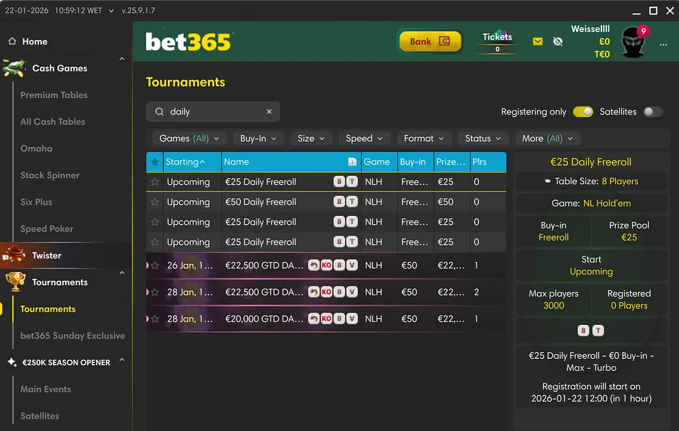 Bet365 Poker Freerolls