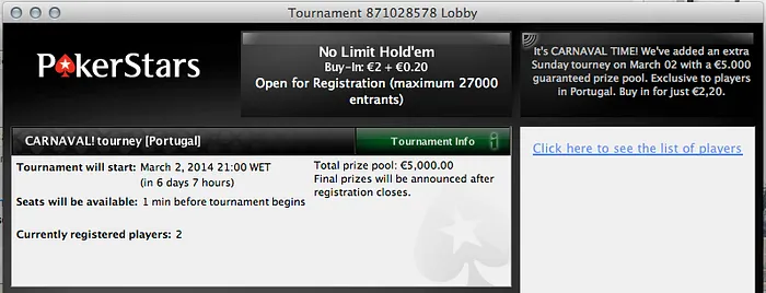 Torneio de Carnaval na PokerStars com €5,000 Garantidos 101