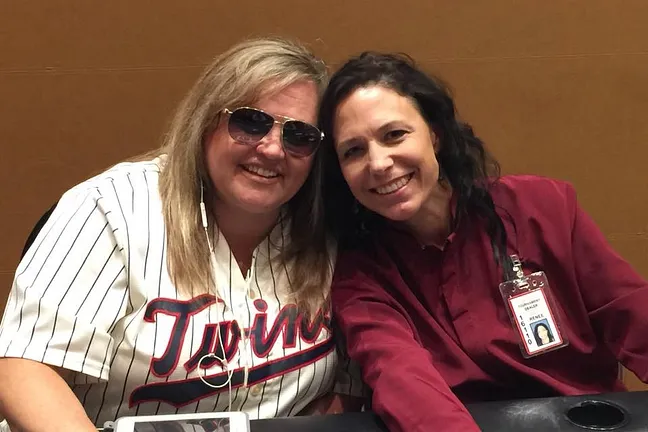 Sherry Hammers Seated Next to Longtime MSPT Dealer Renee Kessel
