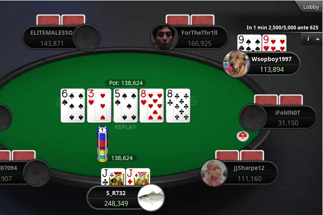"S_R732" earns the pot with jacks