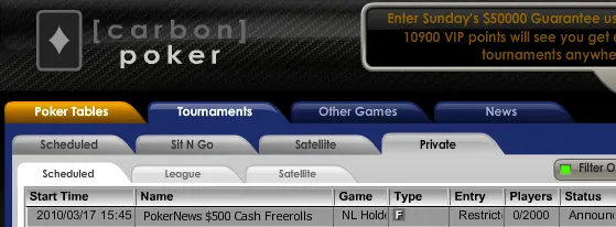 0 PokerNews Cash Freeroll Series na Carbon Poker 101