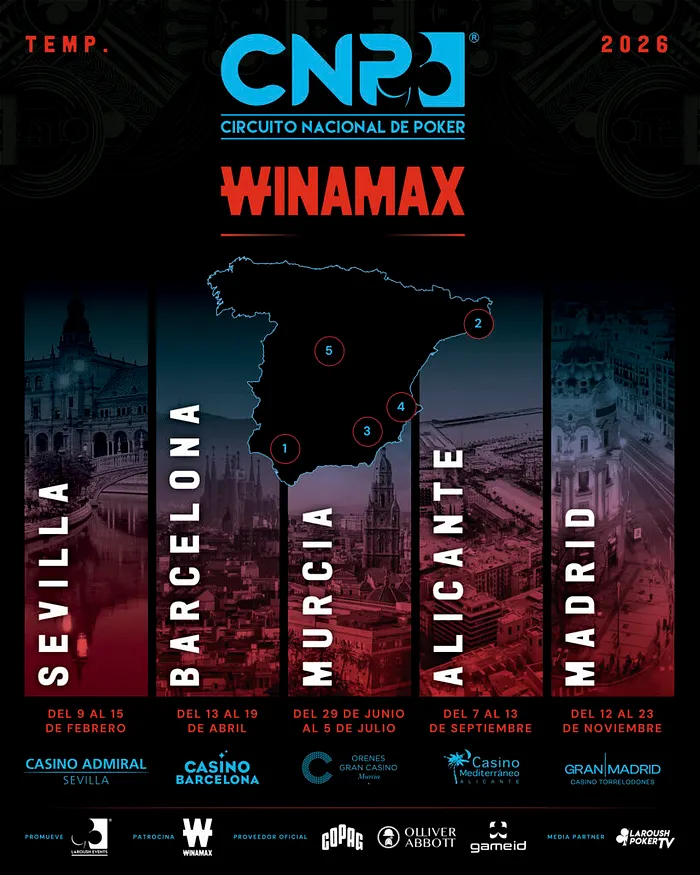 Datas e locais do calendário CNP Winamax 2026