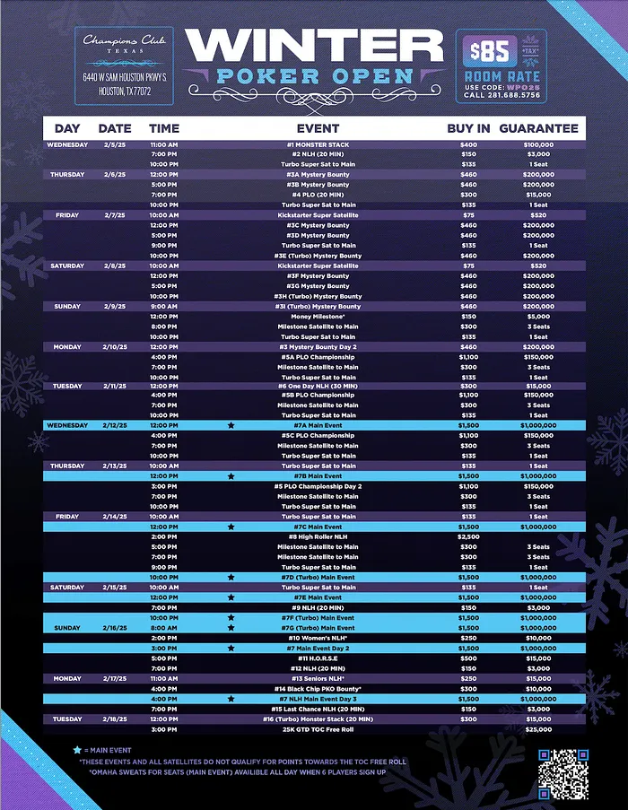 Winter Poker Open Schedule