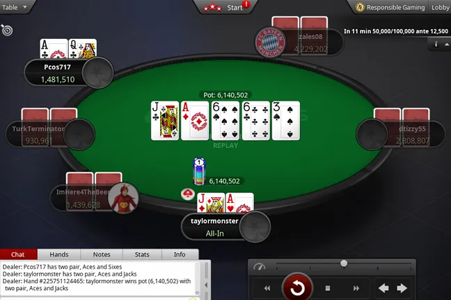taylormonster hits two pair for a huge pot
