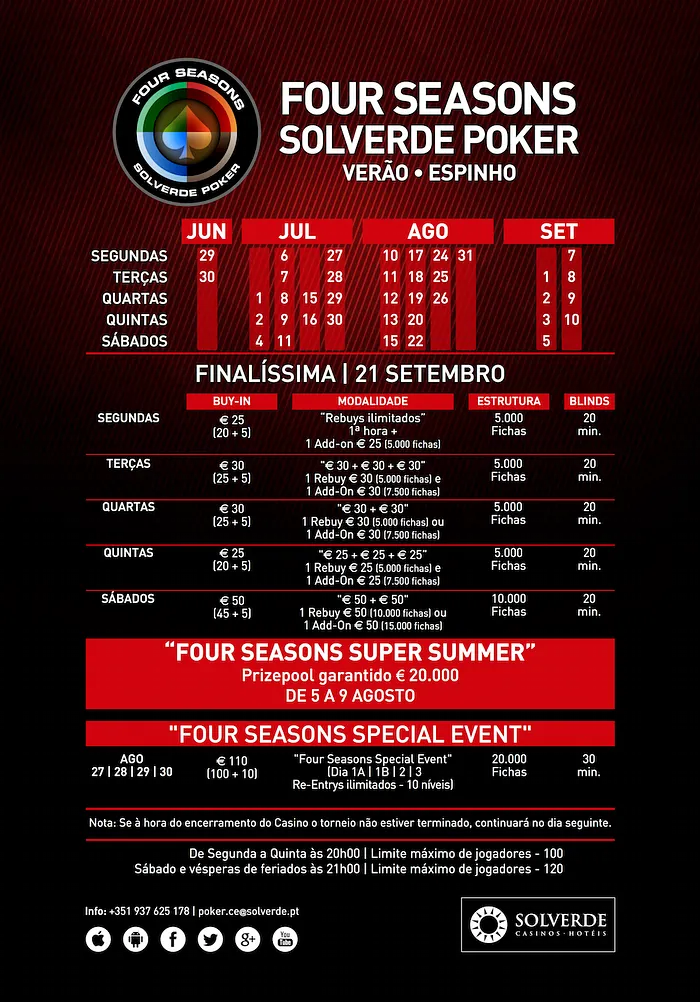 Poker ao Sol - Calendário Semanal Four Seasons Verão 102