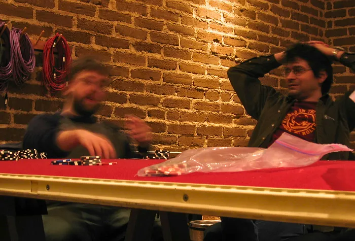 A poker tournament in the Centerfield of Electrical Audio in March 2004.