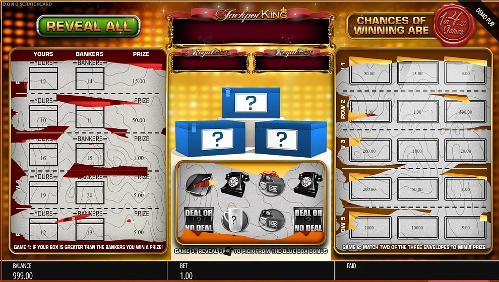 Deal or No Deal Scratchcard - Completed game