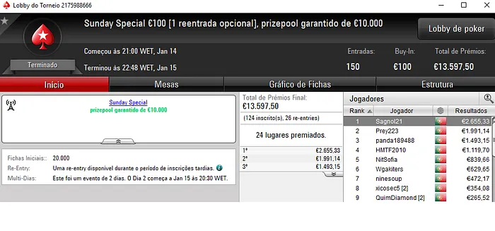 Sagnol21 Conquista Sunday Special €100 e mariveigui o Sunday Storm €10 101