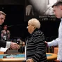 Jack Effel greets Ellen "Gram" Deeb, the oldest WSOP main event player at 92 years of age. Shown here with grandson and poker pro Shaun Deeb.
