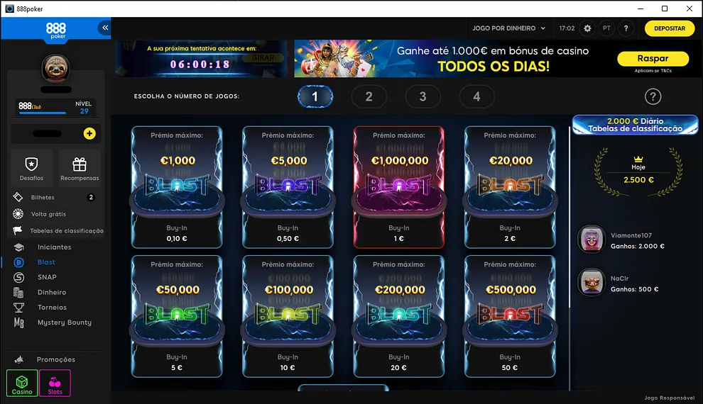 Lobby de torneios BLAST da 888poker Portugal