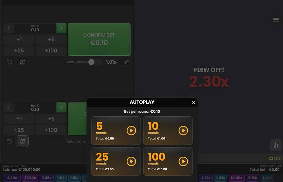 High Flyer game autoplay feature