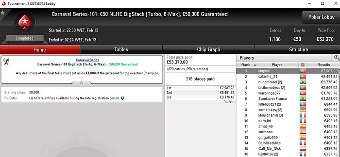 Lobby de poker da PokerStars