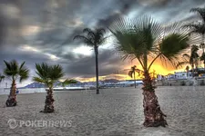 Clouded skies above a tropical beach