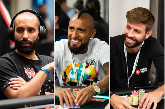 João Vieira, Arturo Vidal e Gerard Piqué no EPT Barcelona 2019