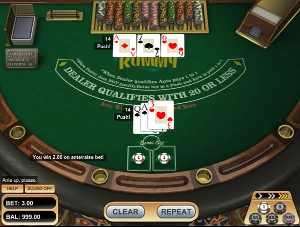 three card rummy ends in a push