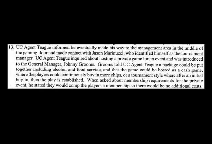 An excerpt from the warrant served on The Lodge Card Room