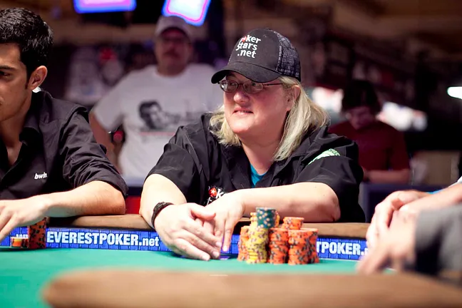 The last woman standing, Breeze Zuckerman, has been sent to the rail as 104 players remain in the WSOP Main Event