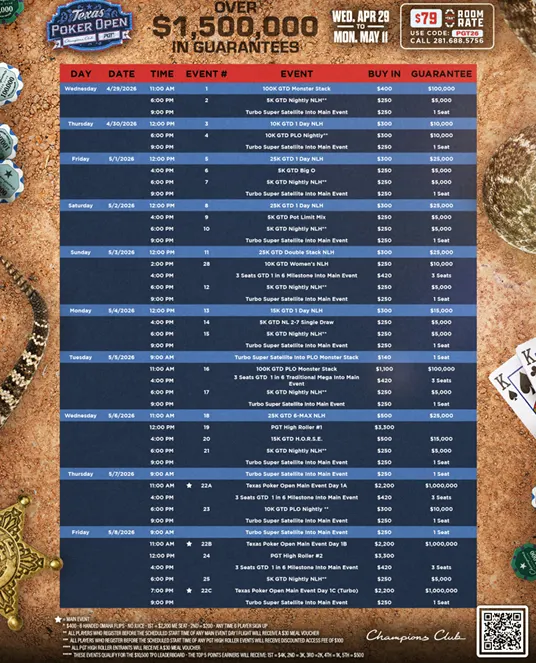 Texas Poker Open Schedule