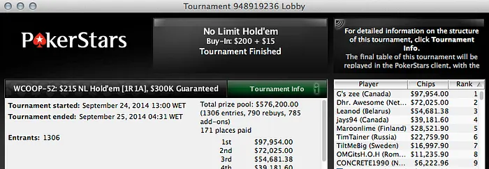 WCOOP: Fábio Martins Melhor Luso no #51; Luis Faria ITM no #53 102