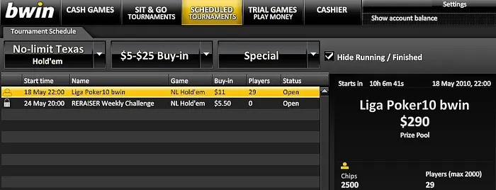 Hoy, Martes 15, nuevo torneo de la Liga Poker10 bwin, ¡con 19.000€ de overlay en juego! 101