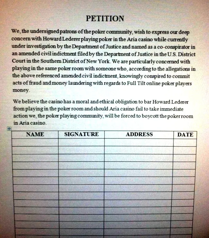 Se están recogiendo firmas para expulsar a Howard Lederer del Aria 101