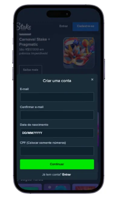 Inicio de sessão movel no Stake Casino