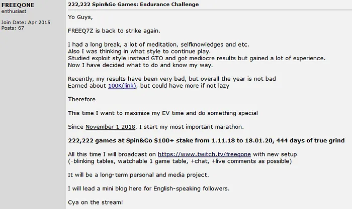 FREEQ7Z Regressa com Endurance Challenge nos Torneios Spin & Go 101