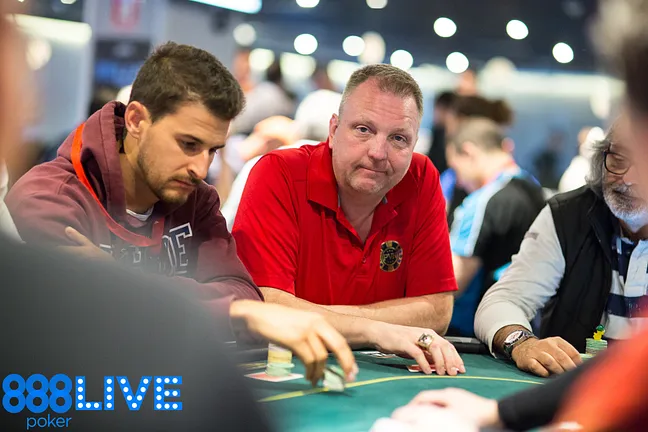 Kelly Kellner in jovial mood at the table as always, here on Day 1c of the 888Live Main Event in Barcelona.